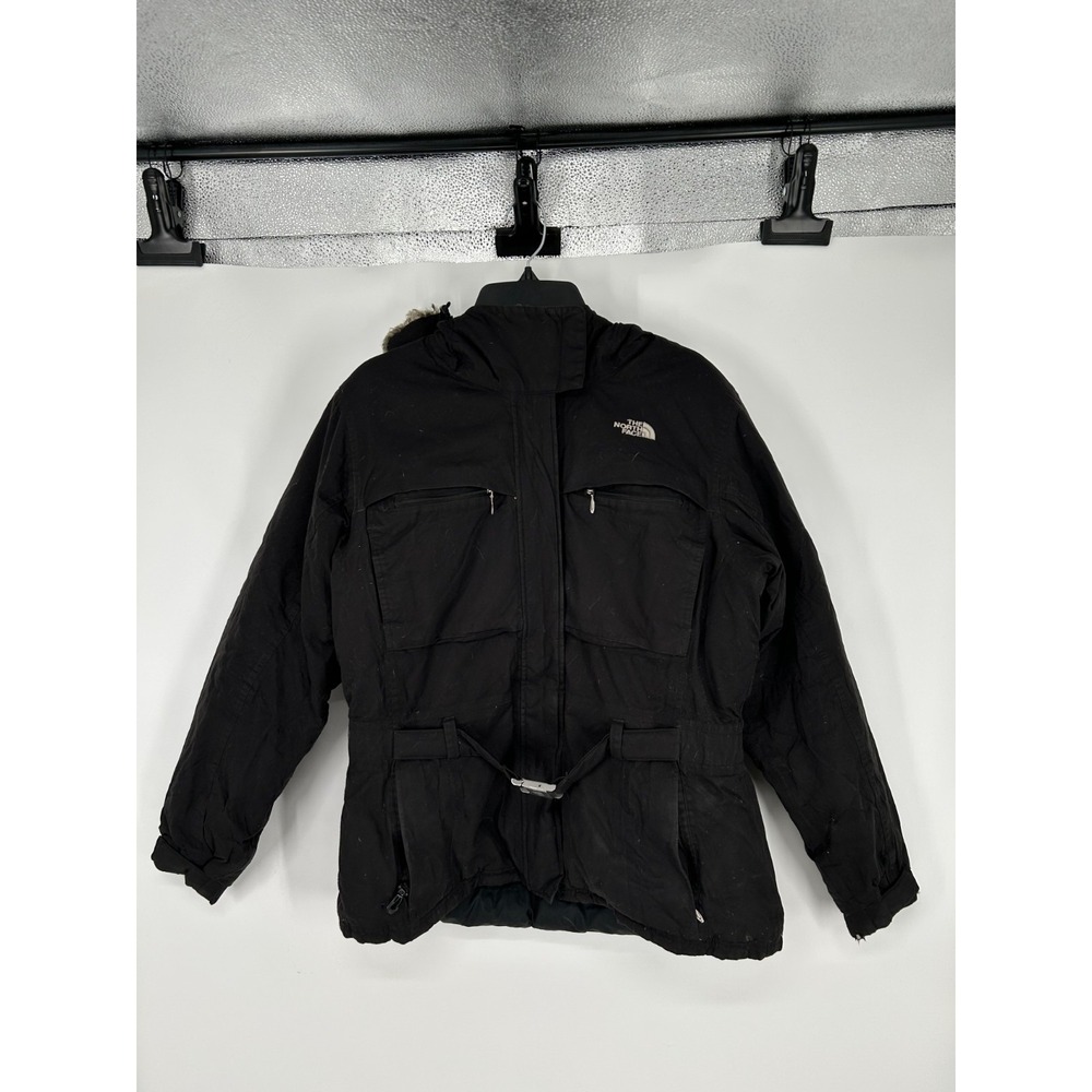 The North Face Parka Jacket Womens Large HyVent Belted Down Insulated Fur Hooded